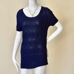 St. John  Yellow  Label Short Sleeved Sweater in Navy Fits Sizes 4-6